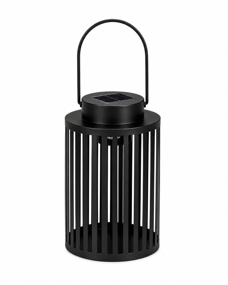 Solar Lantaarn Buiten Zwart – LED Tuinlamp Draadloos – Waterdicht IP44 – Hanglamp Balkon & Tuin – Metaal – 20,5 cm