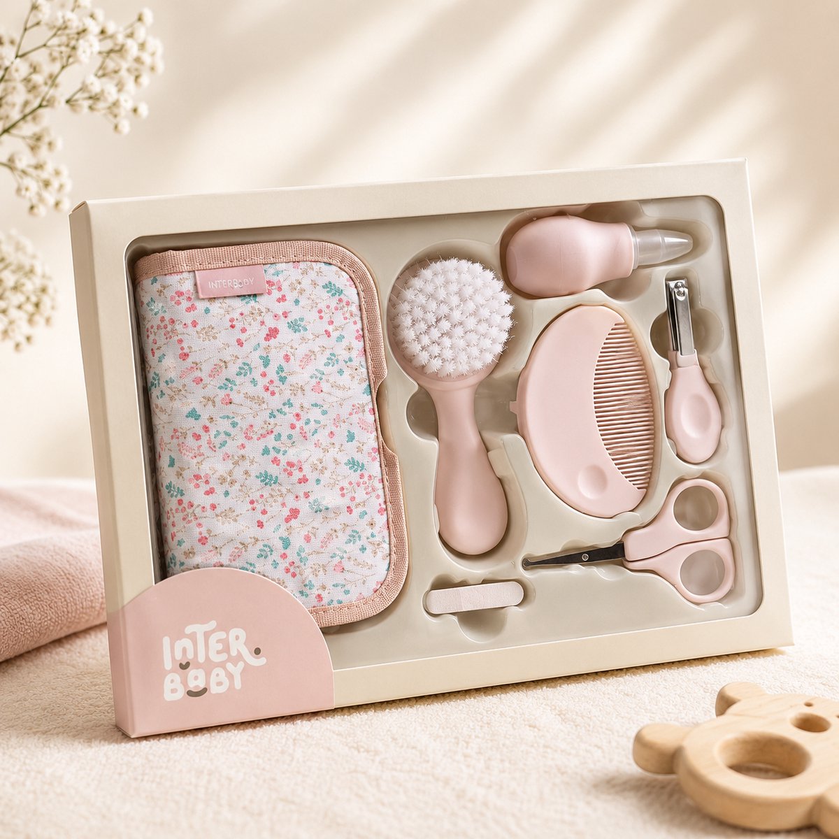 Complete Baby Verzorgingsset in Etui – Borstel, Kam & Nagelverzorging