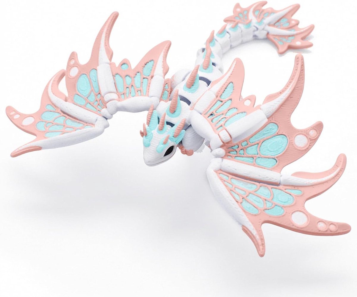 3D Print Draak - Gelede Figuur - Bureau Decoratie - Flexibele Vleugels - 14H cm - Roze