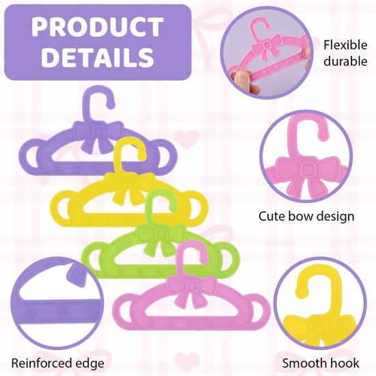Mini kleerhangers - Poppenhangers accessoires - Poppen garderobe - Duurzaam kunststof - 16 stuks - Diverse kleuren van MINI — afbeelding 5