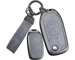 Elegante Grijze Autosleutelhouder van Leer voor Renault Modellen - Bescherming en Stijl voor Sleutels, Geschikt voor Kwid, Kadjar, Captur, Megane en Meer