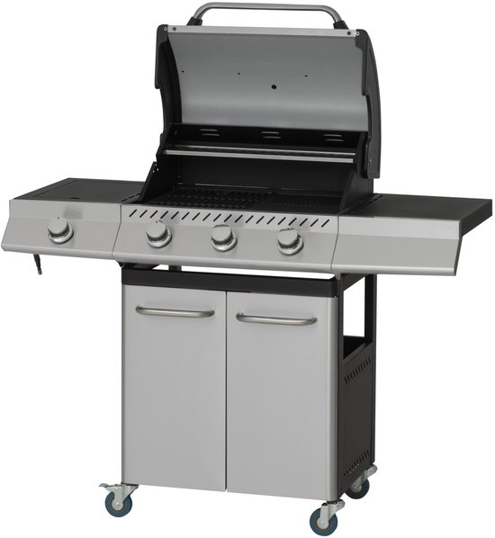 Mustang Gasbarbecue Knoxville 3+1 RVS - met 3 Branders en Zijbrander - 12,8 kW - Gietijzeren Grillrooster van Mustang — afbeelding 2