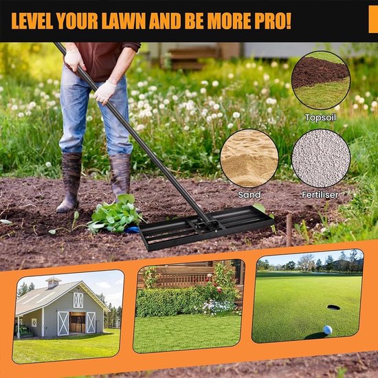 Grond egalisatiehark 76 x 25 cm met handvat, ideaal voor gazon, tuin en golfbaan egaliseren — afbeelding 5