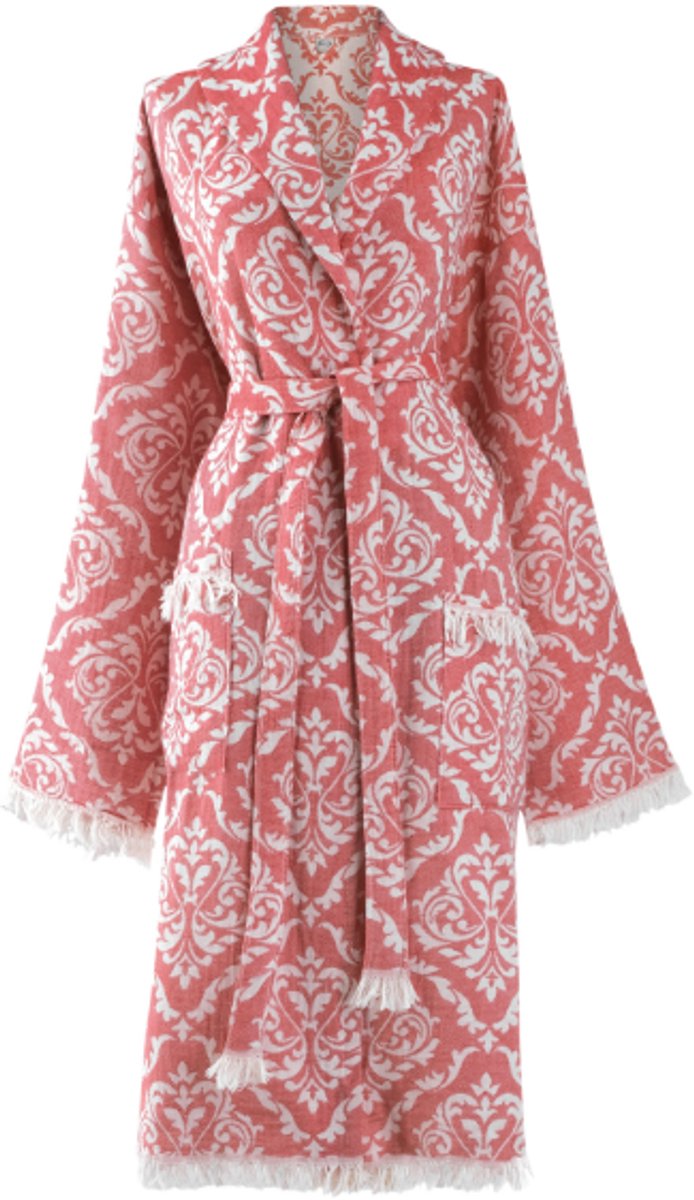 Trimita - Badjas Dames Katoen - 100% Turks Katoen - Fair Trade Badjassen - Heerlijk Zacht, Licht en Handgemaakt - Perfect voor Thuis, Sauna of Spa - Maat S/M - Rood