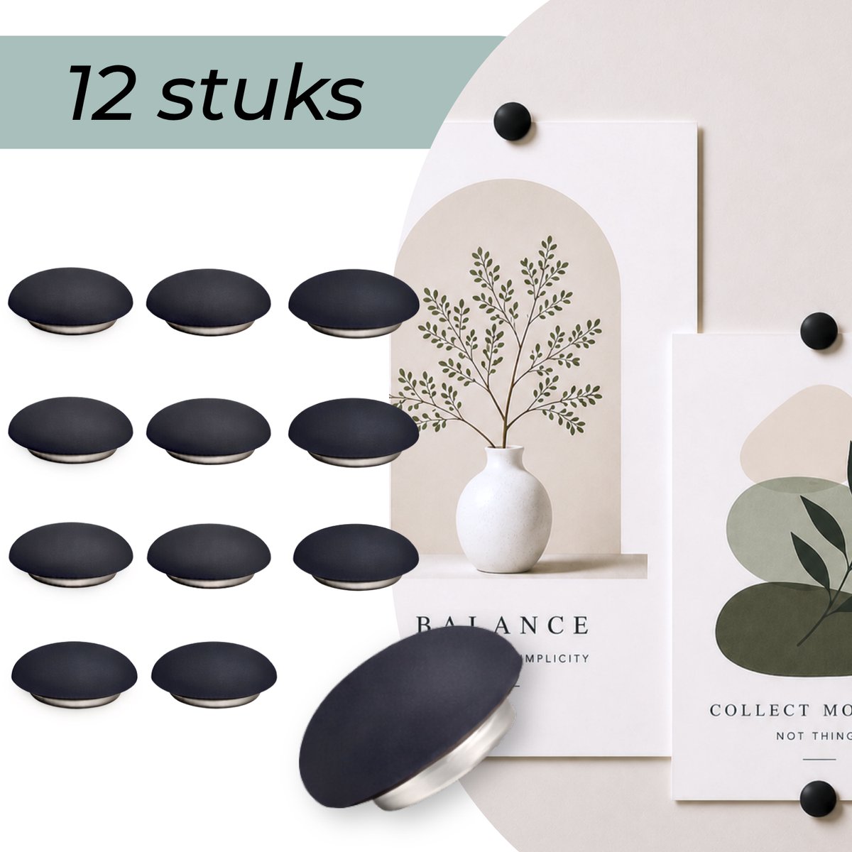 Hoya living - Koelkastmagneten - Zwart - 12 stuks - Whiteboard magneten - Ronde sterke magneten - Kleine magneetjes - Magneten koelkast