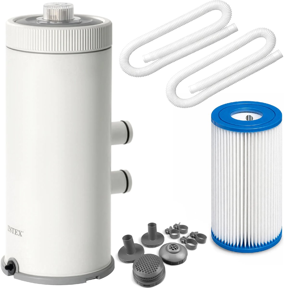 Intex Zwembad filterpomp 3785 l/h met type A cartridge, slangen, klemmen, zeven en Hydro Aeration voor opzetzwembaden tot 21.100 l