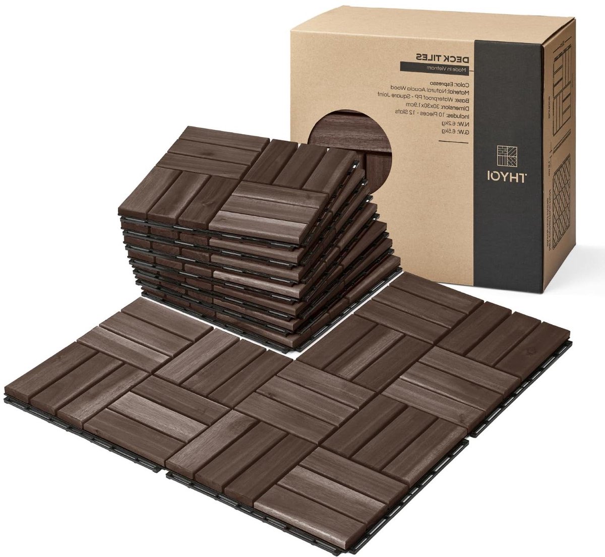 Terrastegels Hout - Vloertegels Balkon - Buiten Verfraaien - Antislip Acaciahout - 10 stuks 30.5x30.5cm - Bruin