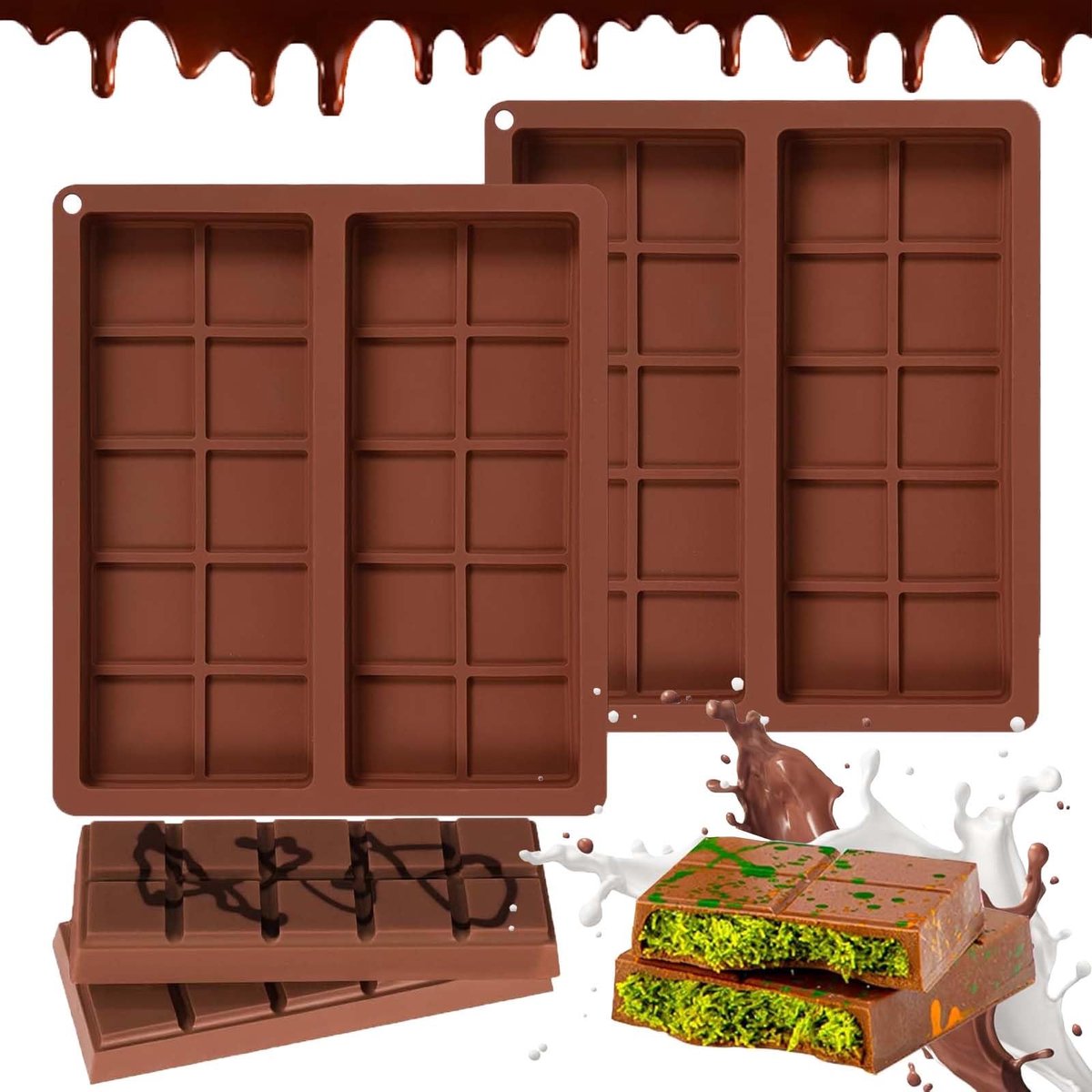 aladdien - Chocoladevorm - Herbruikbare Siliconen Chocoladevormen - Antiaanbak - Chocoladebruin - Perfect voor Chocolade Creaties - Ideaal voor Bakl...