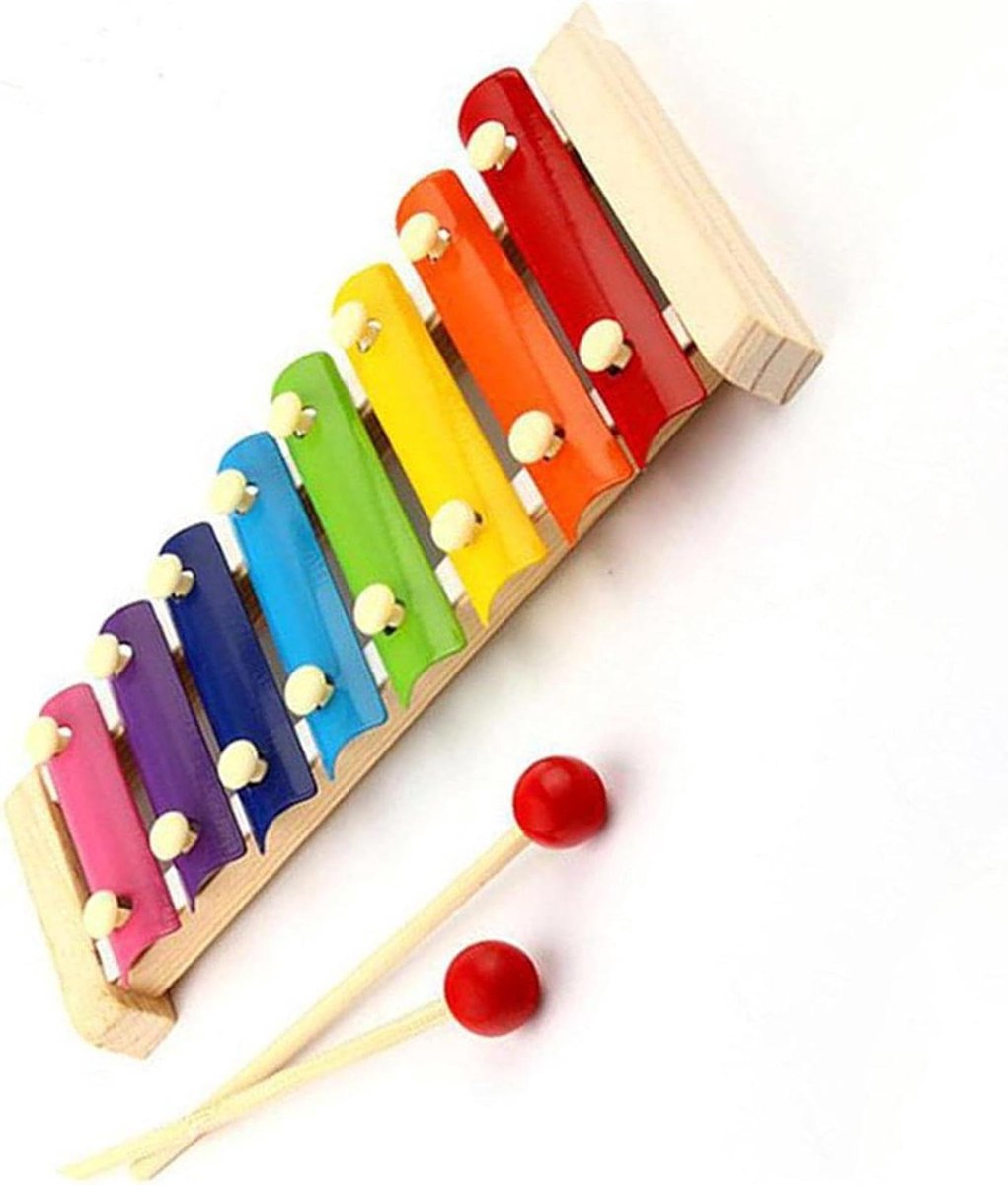 Klokkenspel Xylofoon - Percussie Instrument - Muziek Leren Maken - 8 Regenboogkleurige Noten - 24.7*13.3*8.5cm - Multicolor