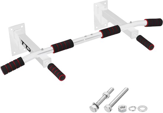 TTD® Premium Pull Up Bar - Pull Up Station - Optrekstang Wandmontage - Dip Station - Dip Bars - Thuis Sporten - Thuis Fitness - Premium materialen - Extra stevige montage onderdelen - Home workout - Wit/Rood