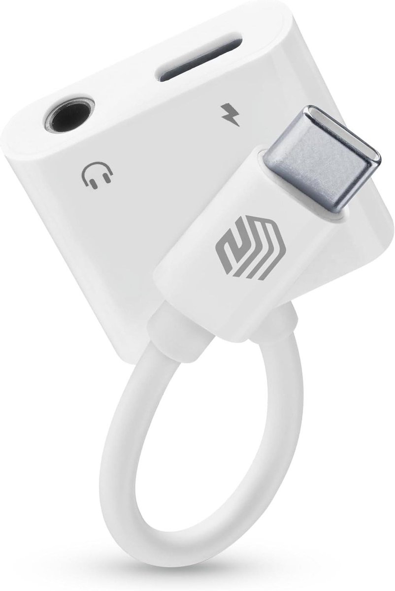 USB-C Audio Adapter - Muziek en Opladen - Muziek Luisteren - Ondersteunt 60W Laden - 10 cm - Wit