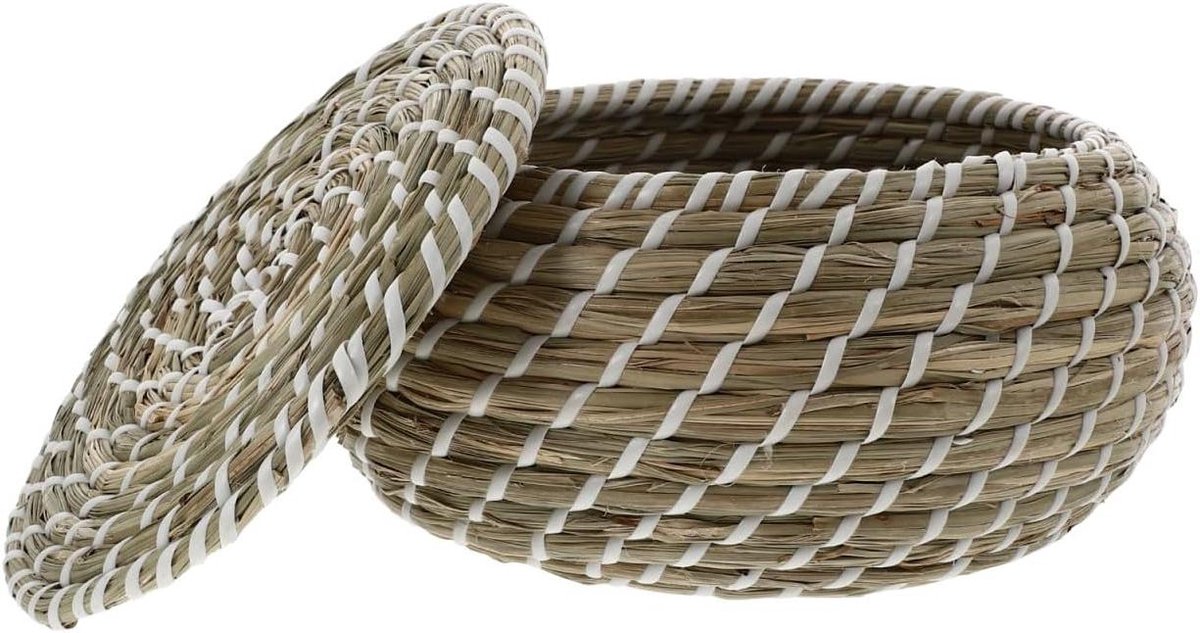 Opbergdoos Zeewier - Mand met Deksel - Bureau Organiseren - Handgeweven - 19 cm - Groente