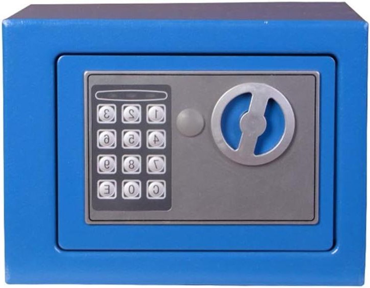 Mini Kluis - Kleine Kluis Wachtwoordkluis - Waardevolle Spullen Beveiligen - Elektronisch Wachtwoord - 17x22x22cm - Blauw
