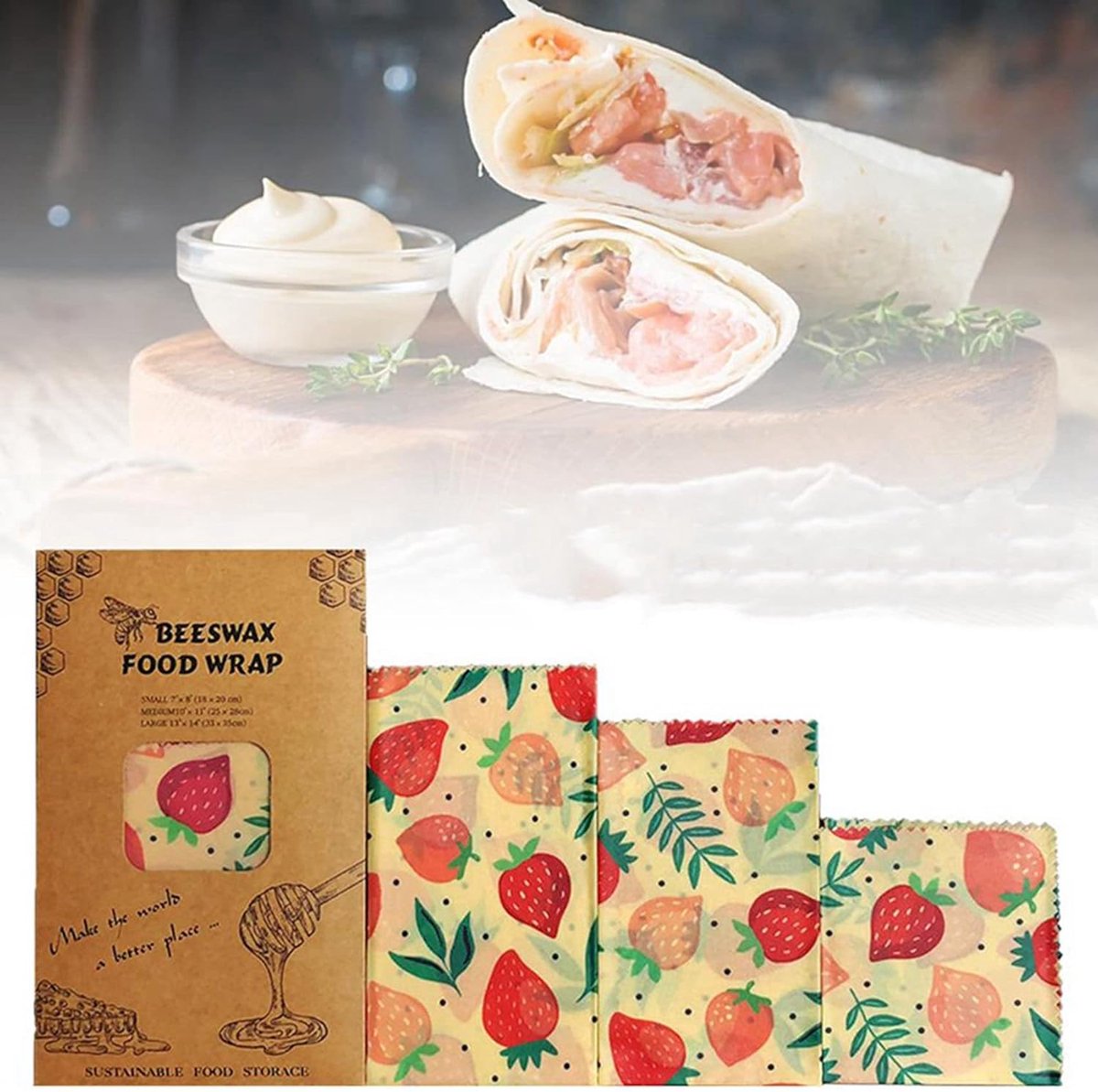 Bijenwas Doeken Set - Voedselwrap Herbruikbaar - Voedsel Verpakken - Milieuvriendelijk Alternatief - 3 Maten - Jungle Print — cadeau in Cadeau-ideeën - foto 4