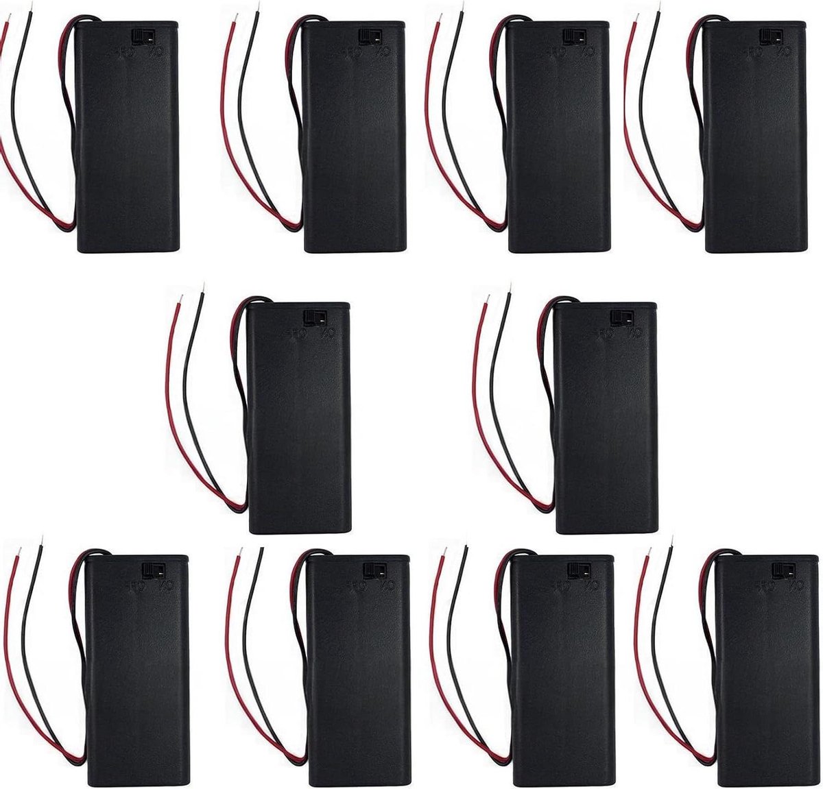 Batterijhouder AA - Batterijbox Schakelaar - Elektronische Projecten - Met Aan/Uit Schakelaar - 10 Stuks - Zwart