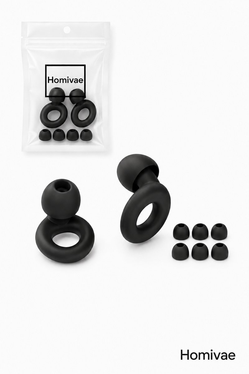 Homivae Oordoppen Slapen – Anti Snurk Oordoppen – Herbruikbare Earplugs voor Slaap, Overprikkeling & Geluidsdemping – SNR 26 dB – 4 Maten – Zwart