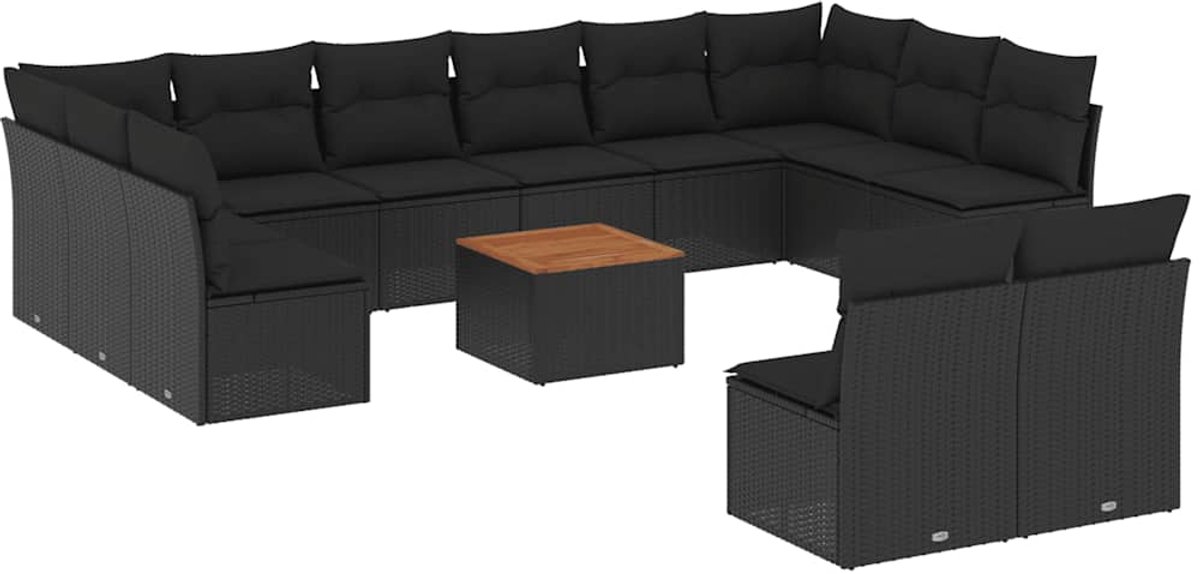 vidaXL 13-delige - Loungeset - met - kussens - poly - rattan - zwart