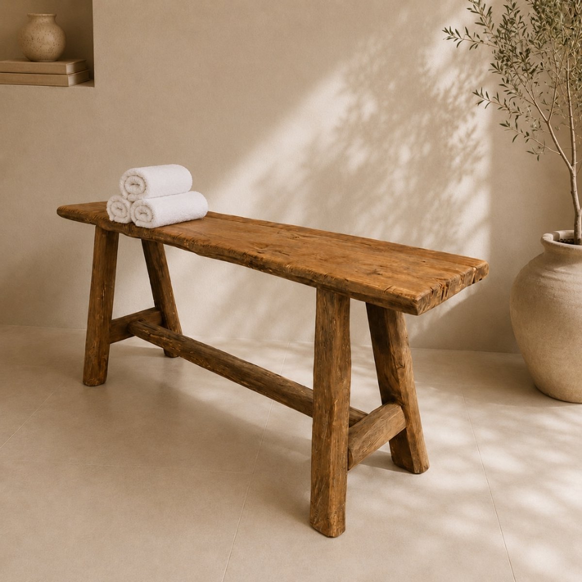 Teakhouten Bank 100 cm – Handgemaakt van Massief Old Teak – Uniek & Duurzaam