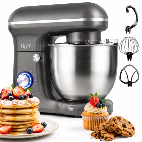 Vivid Green 1500W Keukenrobot - 5L Mengkom - 10 Snelheden - Keukenmixer - Keukenmachine - Grijs