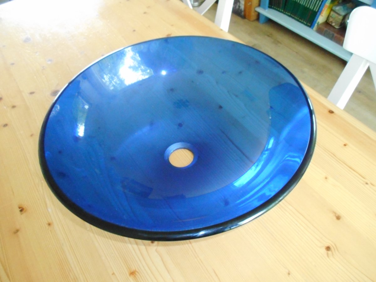 Glazen Waskom wasbak doorzichtig Cobalt blauw rond 42 cm doorsnede