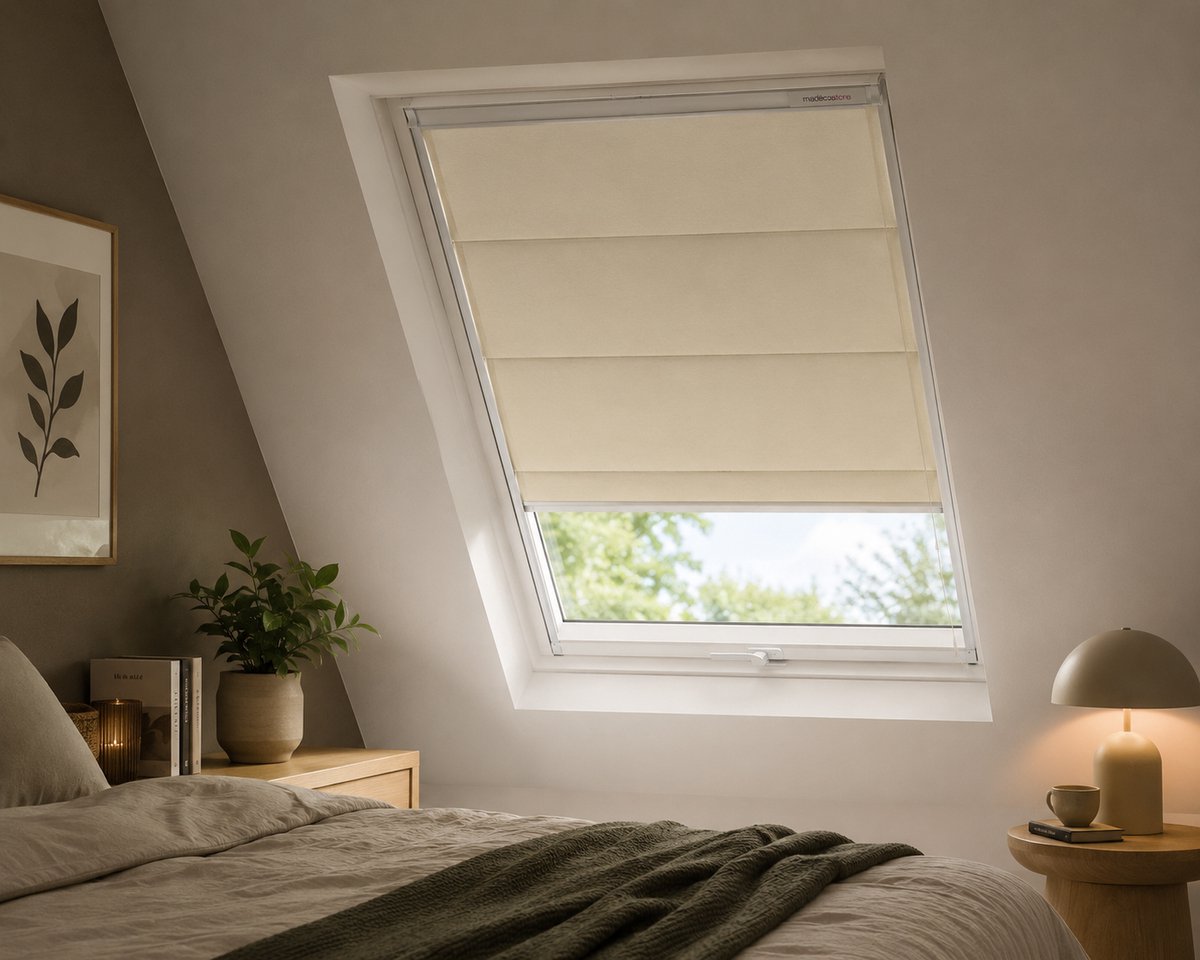 Madécostore Dakraam Vouwgordijn Verduisterend - 117x116 cm - Crème Beige - Geschikt voor Velux GGL/GHL/GFL - Blackout – foto 2