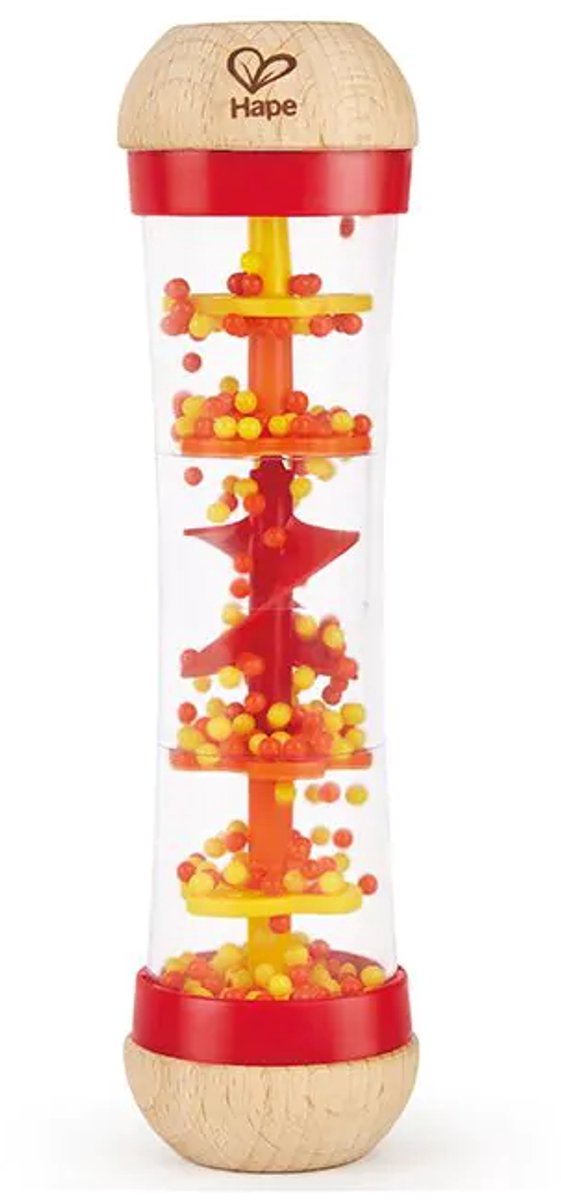 Hape Regenmaker Rood - Houten Rammelaar en Sensorisch Babyspeelgoed vanaf 0 Maanden — afbeelding 4