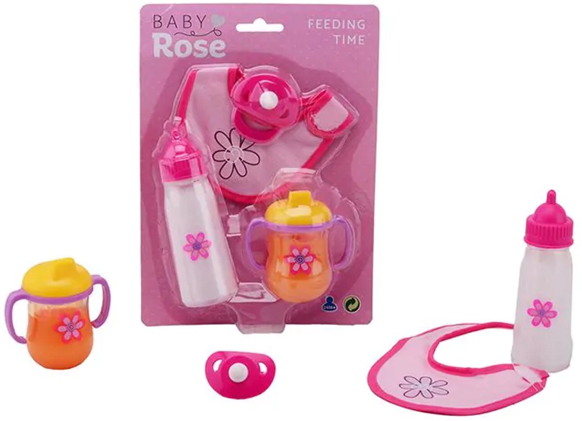 Johntoy Poppenspeelset Baby Rose 4-delig Roze — afbeelding 9