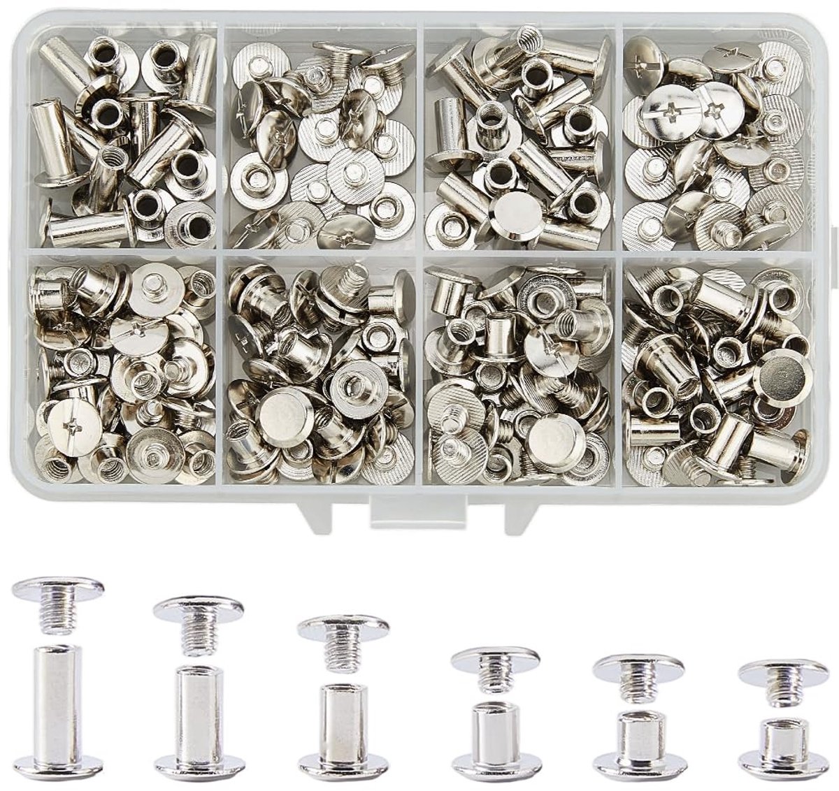 ONF3 - Chicago Screws - Assortiment van 90 stuks - RVS metalen drukknoopjes - Geschikt voor leer - Rivets - Handig voor klussen