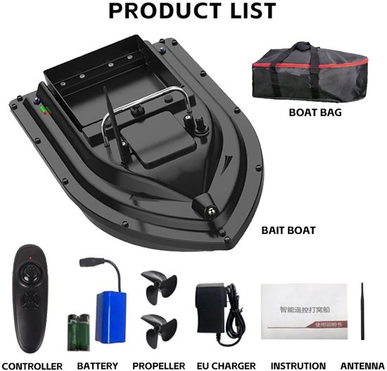 Rolu Voerboot - Voerboot Karper - GPS Functie - 500 Meter Bereik - Joystick Afstandsbediening - Nachtverlichting - Zwart van Merkloos — afbeelding 2