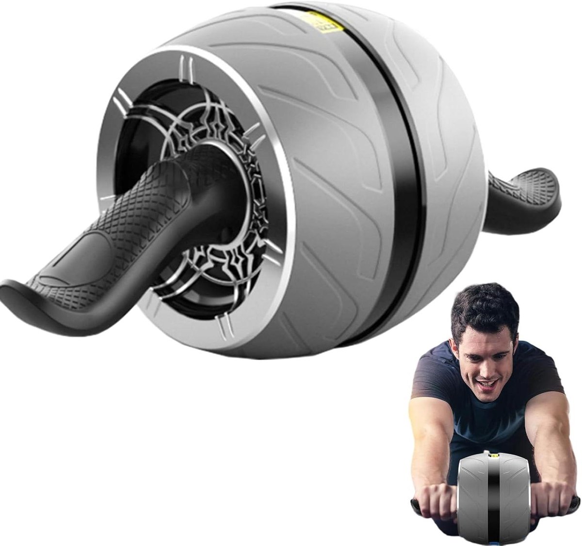 Buikwiel - Buiktrainer wiel - Kernspieren versterken - Stille rebound - 37x16x13cm - Grijs