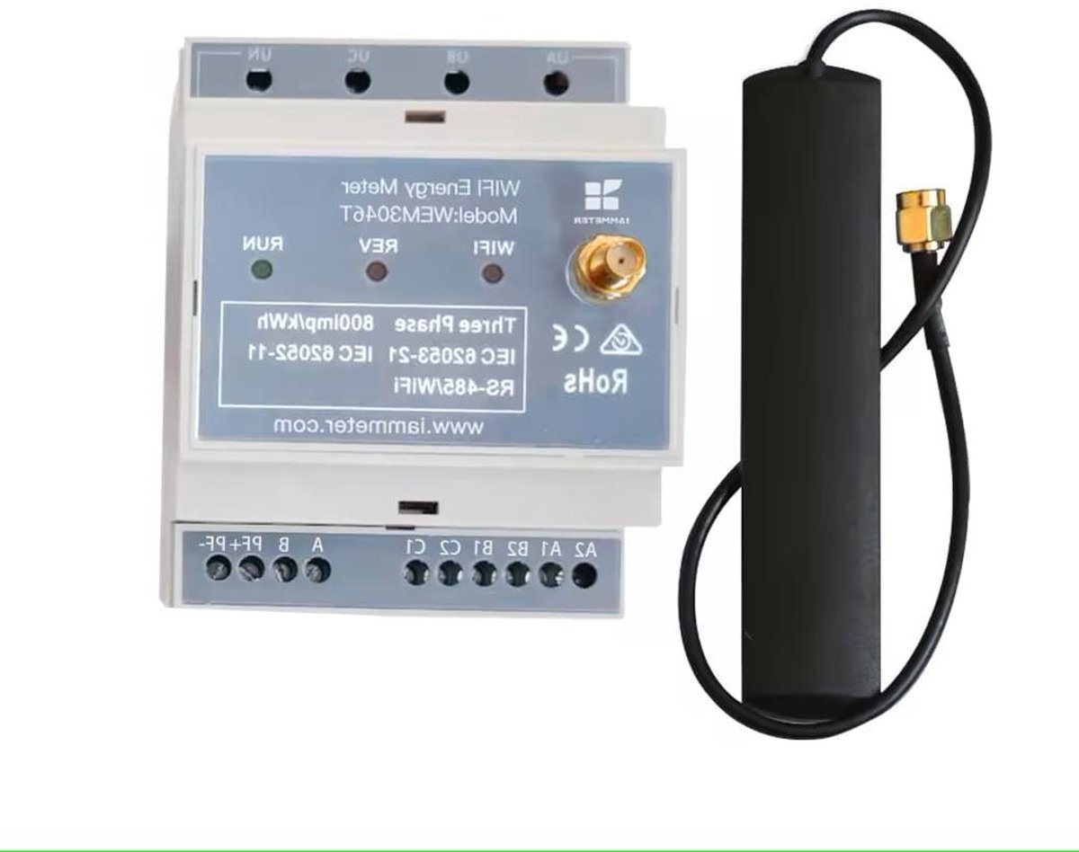 Wifi Energiemeter - Stroommeter Monitor - Energie Verbruik Meten - Flexibele Stroomomvormer Ingang - 3-Fase 4-Draads - Wit
