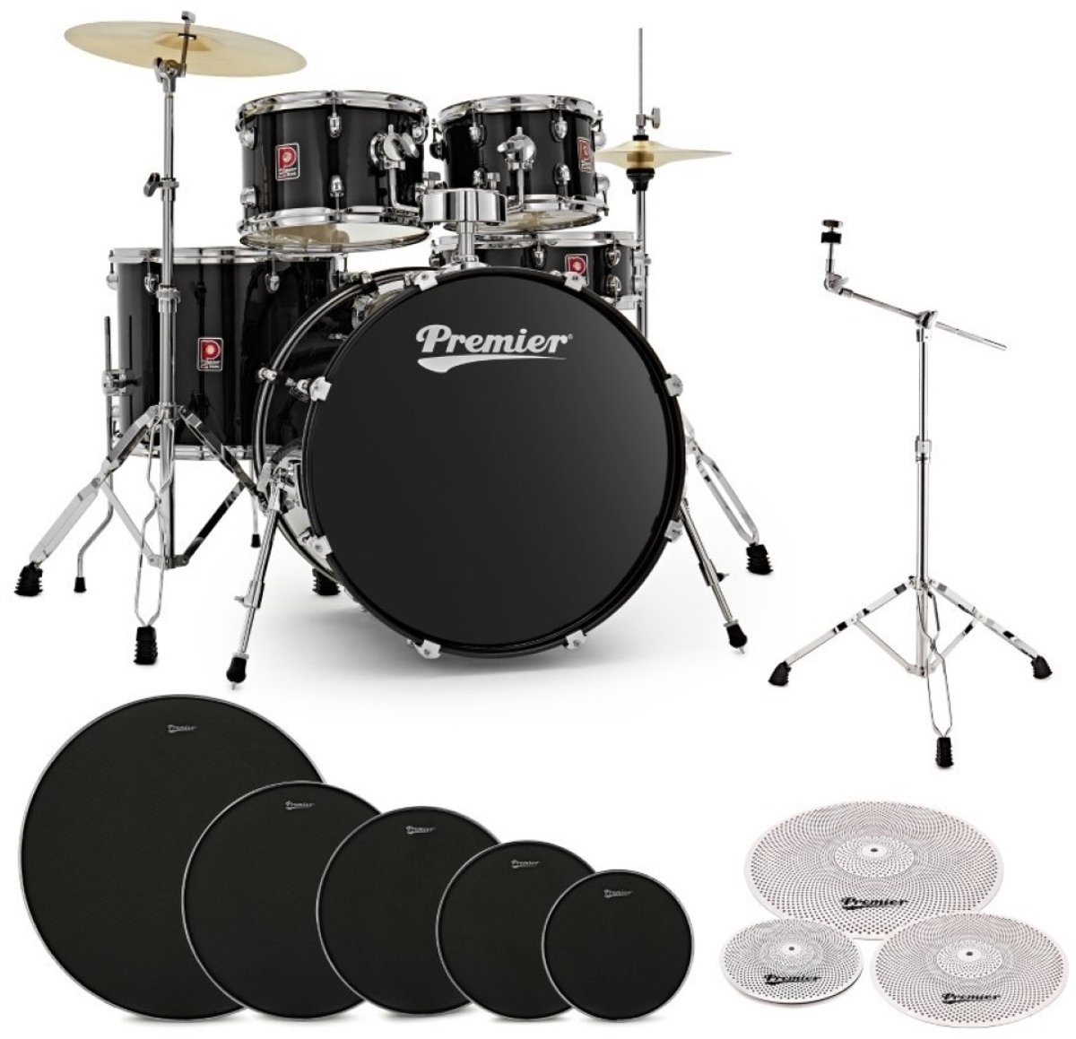 Premier Revolution 22 5-delige bundel drumSets met laag volume, zwart
