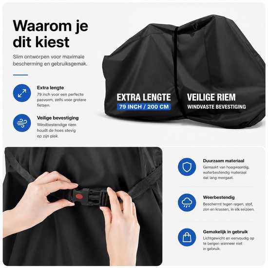 BOTC Fietshoes Universeel voor alle Fietsen - 200*85CM - Voor 1 fiets of 2 fietsen - Waterdicht Ultra Sterk Oxford - Incl. Opbergzak - Zwart van BOTC — afbeelding 2