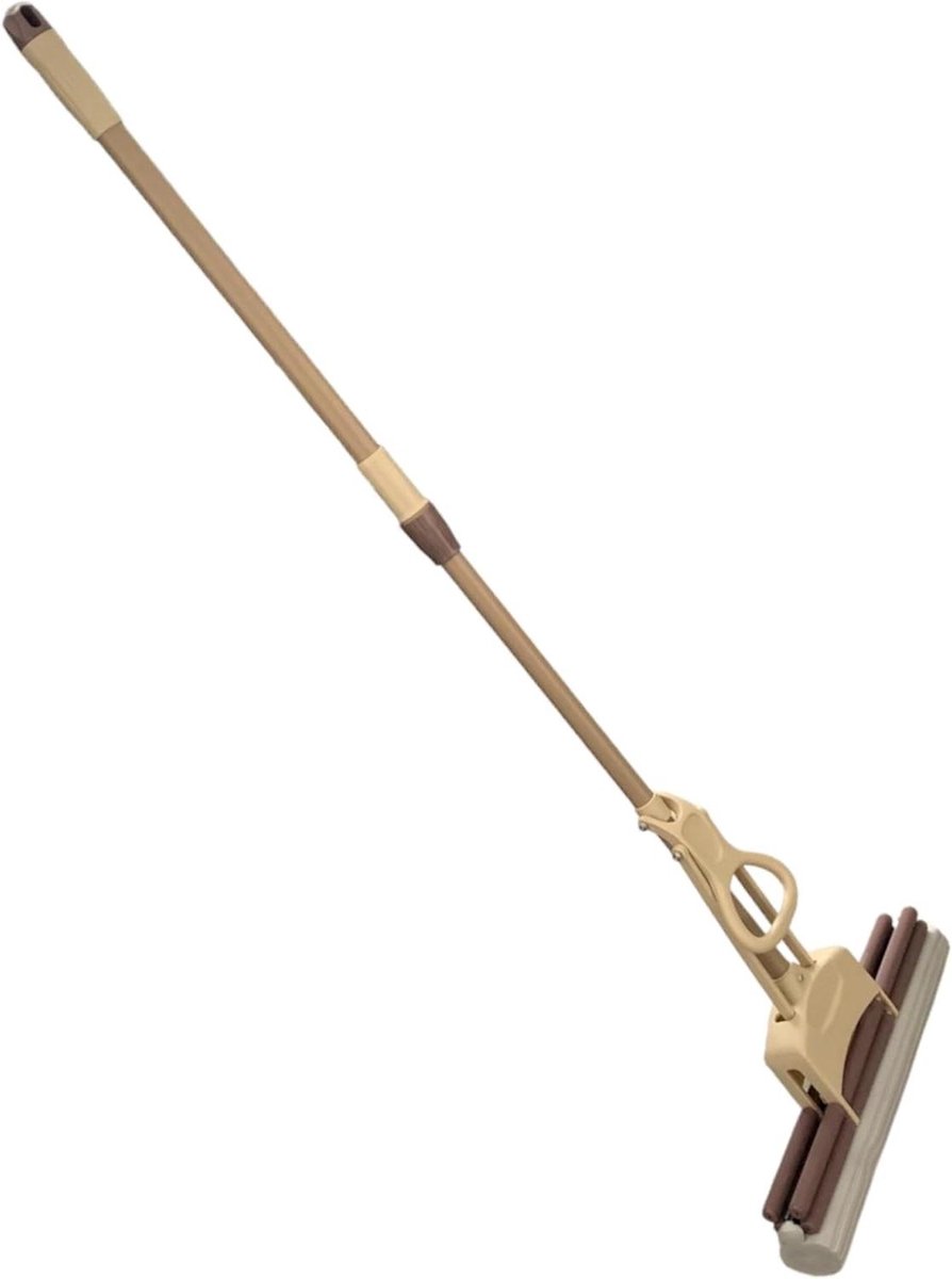Telescopische Dweil - Vloerwisser - Vloeren Reinigen - Extra Brede Spons - 125 cm - Beige