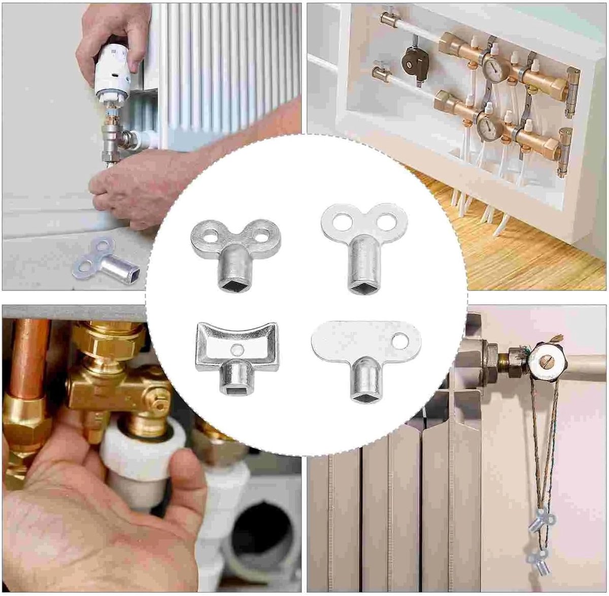 Radiatorsleutel Set - Verwarmingssleutel Ontluchter - Radiatoren Ontluchten - Verlengd Handvat - 8 Stuks - Zilver