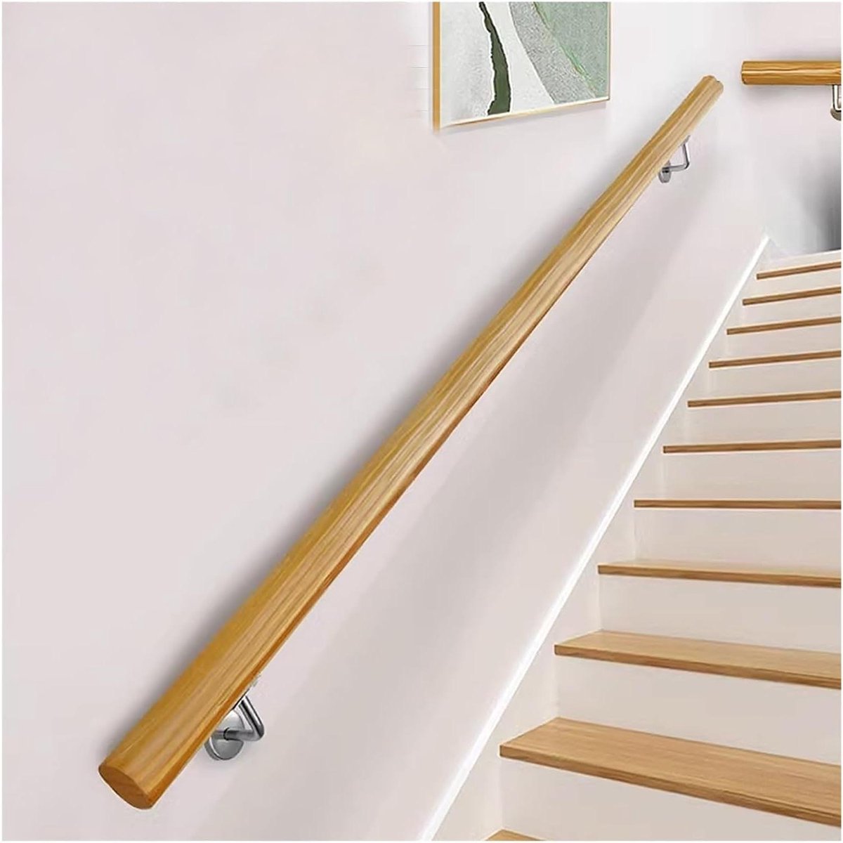 Houten Traprail Kit - Handgreep Leuning - Veilig Traplopen - Massief Hout - 300 cm - Houtkleur