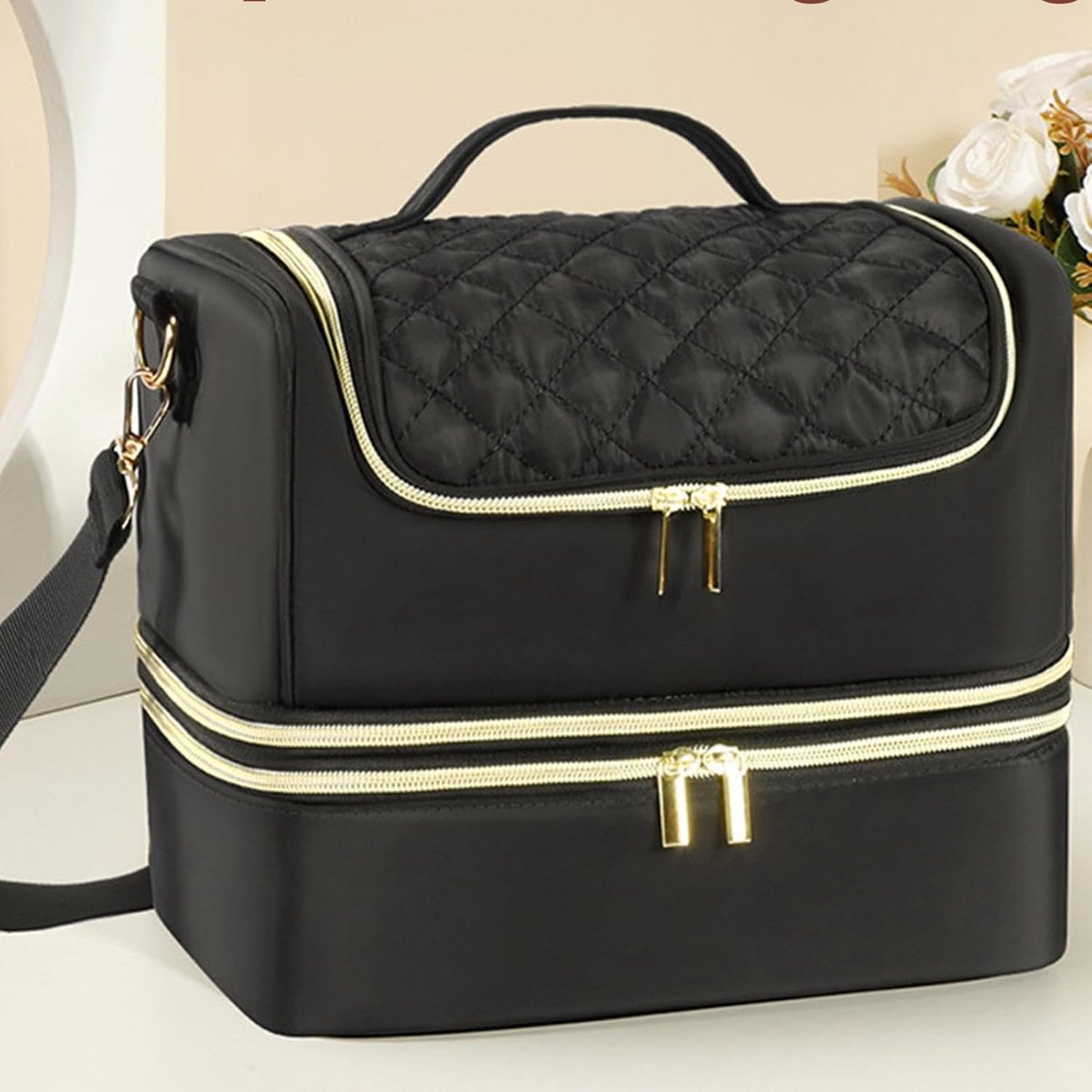 Nagelaccessoirehouder - Opbergkoffer Organizer - Manicure Benodigdheden Opbergen - Dubbele Laag Ontwerp - 30 x 25 x 22 cm - Zwart