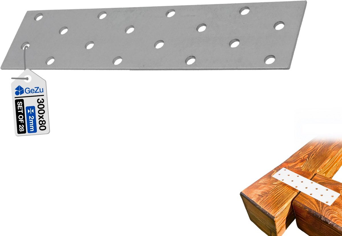 GEZU IMPEX Verbindingsplaat Gegalvaniseerd Set van 28 80 x 300 mm hoekverbinder balkverbinding hoekijzers verbindingshoeken