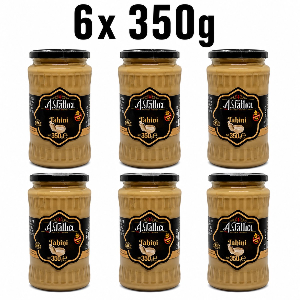 Abdurrahman Tatlici Tahin 100% Sesampasta – Glutenvrij Tahini & Zonder Toevoegingen – 6x 350g Glazen Pot | Rijk aan Calcium & Plantaardige Eiwitten