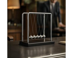 MikaMax Giant Newton's Cradle - Grote Newton 18 cm - Pendel van Hout en Staal - Leuke Kantoorgadget