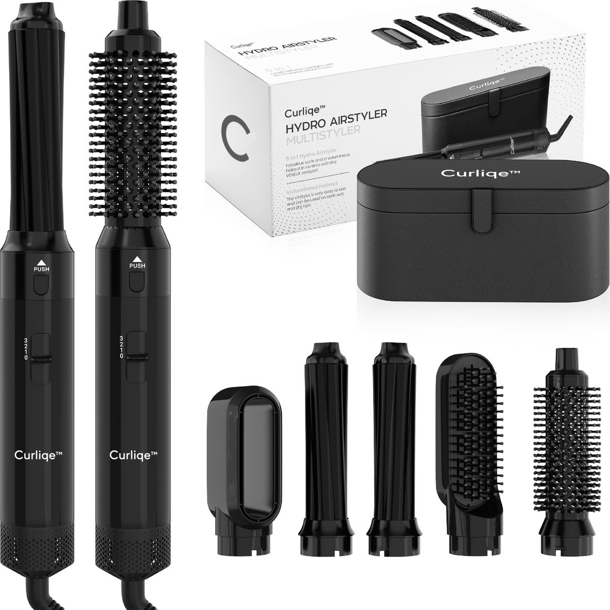 Curliqe™ Föhnborstel - Airstyler - Krulborstel - Krultangen - 5 in 1 Multistyler - Met Opbergcase - Zwart
