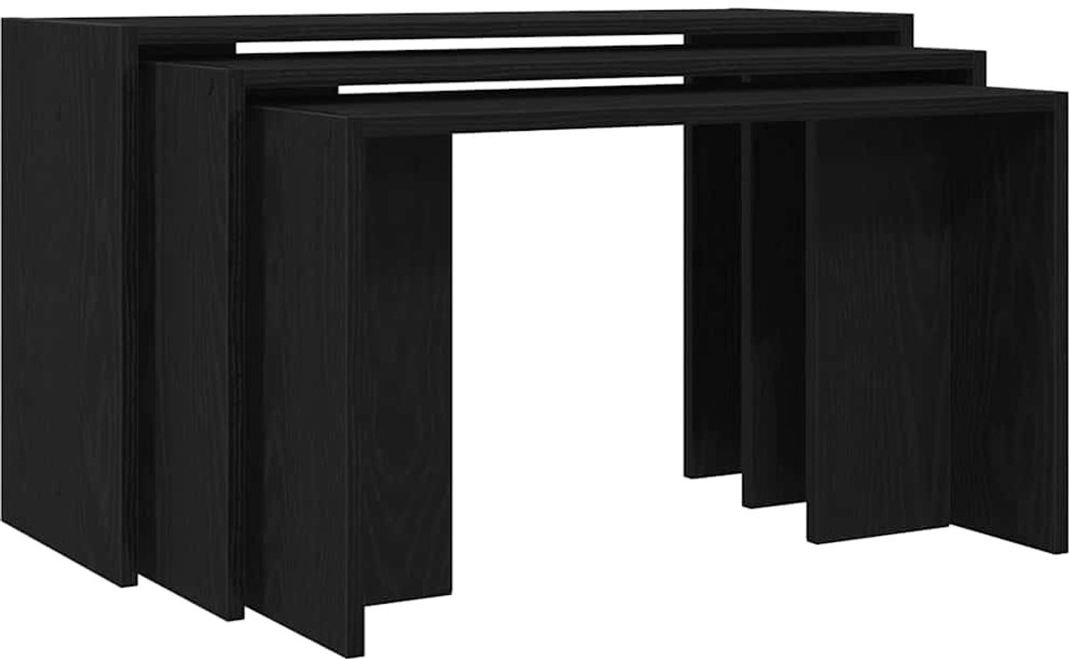 vidaXL 3-delige - Tafeltjesset - bewerkt - hout - zwart