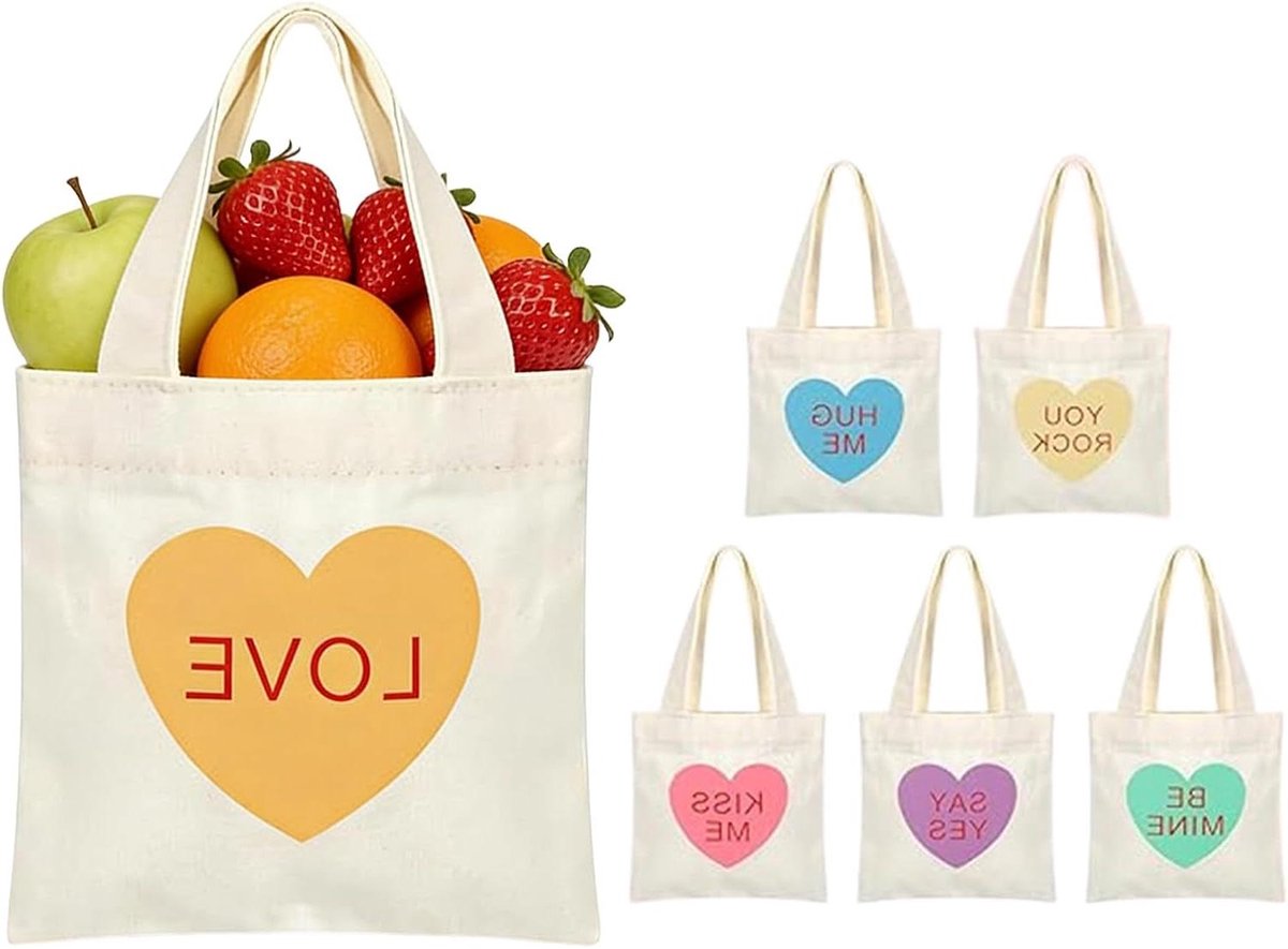 Canvas Shopper Bag - Mini Tasjes - Cadeau Geven - Hartvormig Design - 16 x 16 x 4 cm