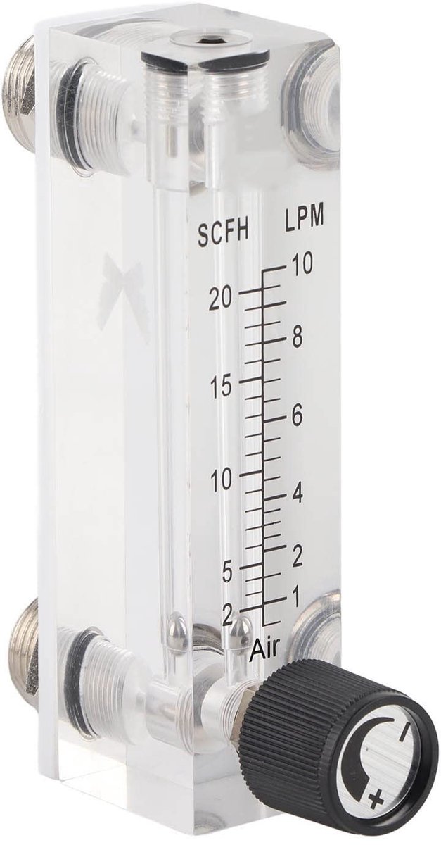 aladdien - Instelbare Gasstroommeter - Plexiglas Flowmeter - Precisie Meting - 1-10 LPM - Gasstroommeter - Geschikt voor Laboratoria - Duidelijke Af...