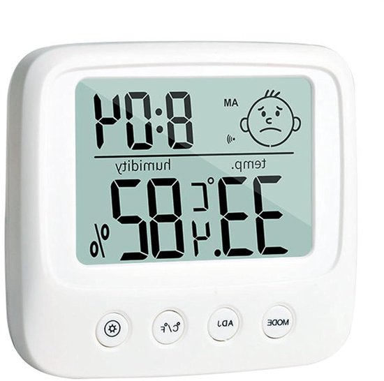 Temperatuurvochtigheidsmeter - Kamerhygrometer LCD - Luchtkwaliteit Bewaken - Gezichtspictogram Indicatoren - 9 x 8.7 x 2.7 cm - Wit