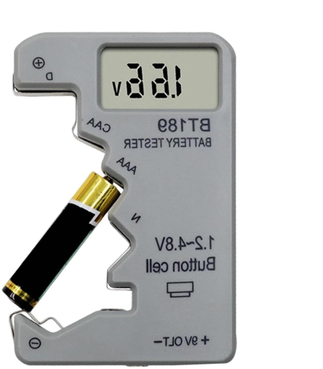 Batterijtester - Batterijmeter Voltmeter - Energie Bewaken - Veilige Kortsluitingsdetectie - 14.5 x 8.9 x 1.9 cm - Zwart