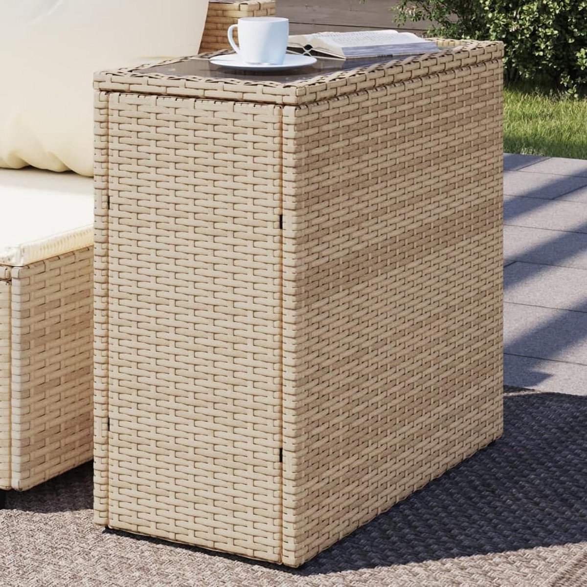 Tuin bijzettafel - Balkontafel Terrastafel - Buiten Ontspannen - Gehard Glazen Tafelblad - 58 x 275 x 55 cm - Beige