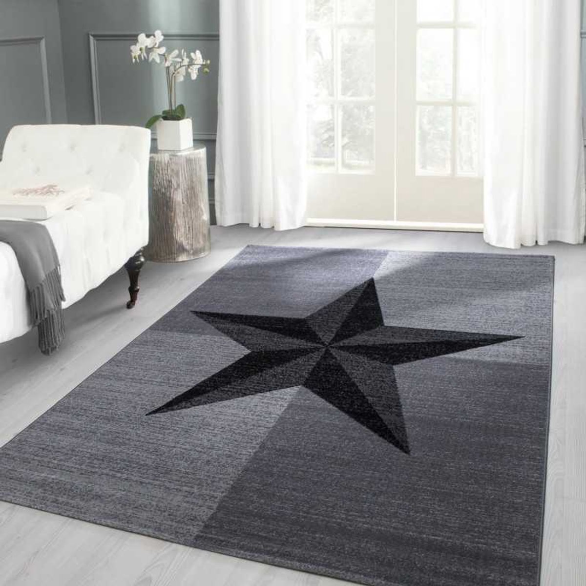 TapisTrend Designer tapijt Zwart-Grijs-Wit-Turquoise 80x300 cm Modern design vloerkleed Plus 8002