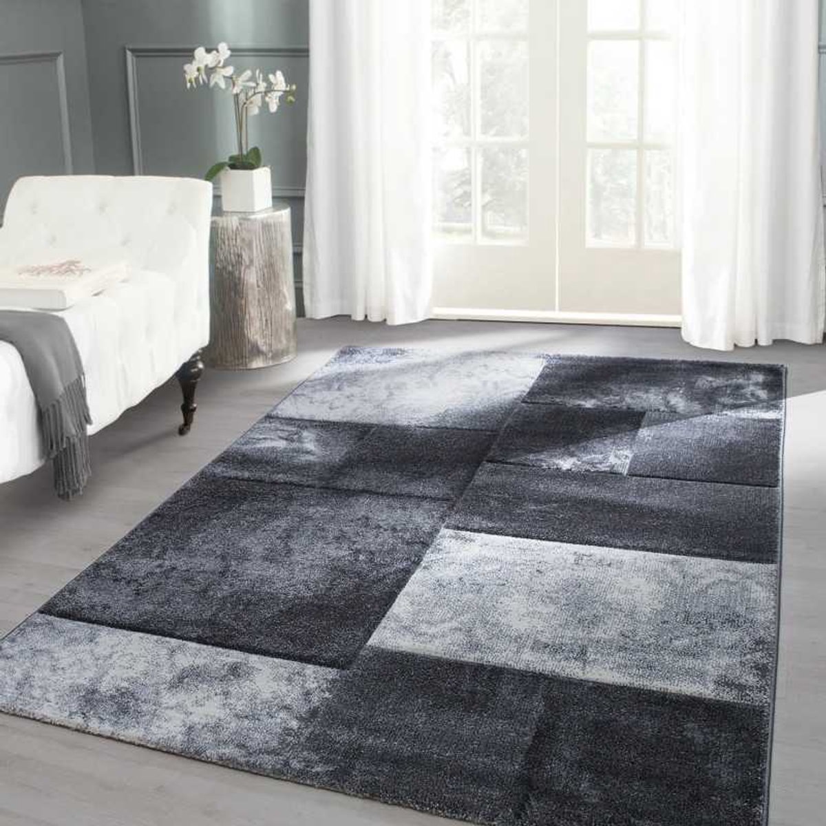 TapisTrend Designer tapijt Zwart-Grijs-Wit 200x290 cm Modern 3D- met contouruitsparing, Hawaii 1710