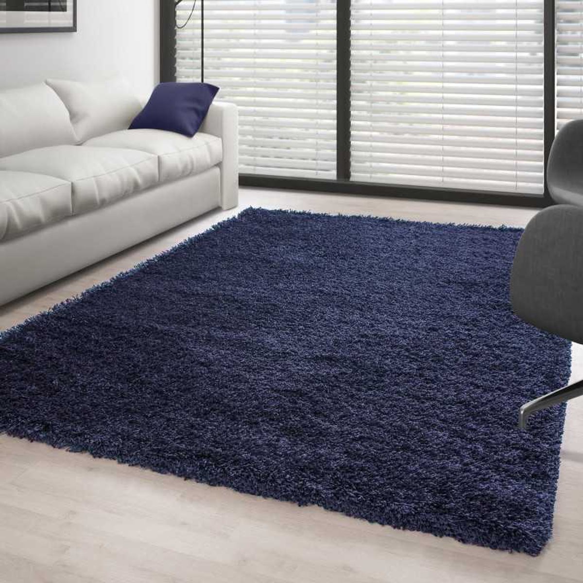 Hoogpolig vloerkleed, effen kleur, donkerblauw 120x170 cm